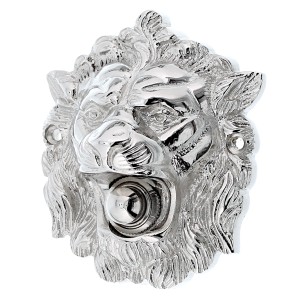 Sonnette de porte en laiton nickelé poli miroir avec motif tête de lion – N9501